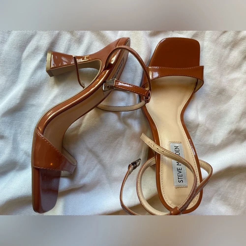 Steve Madden Glossy Brown Strappy Heels - Picture 3 of 9